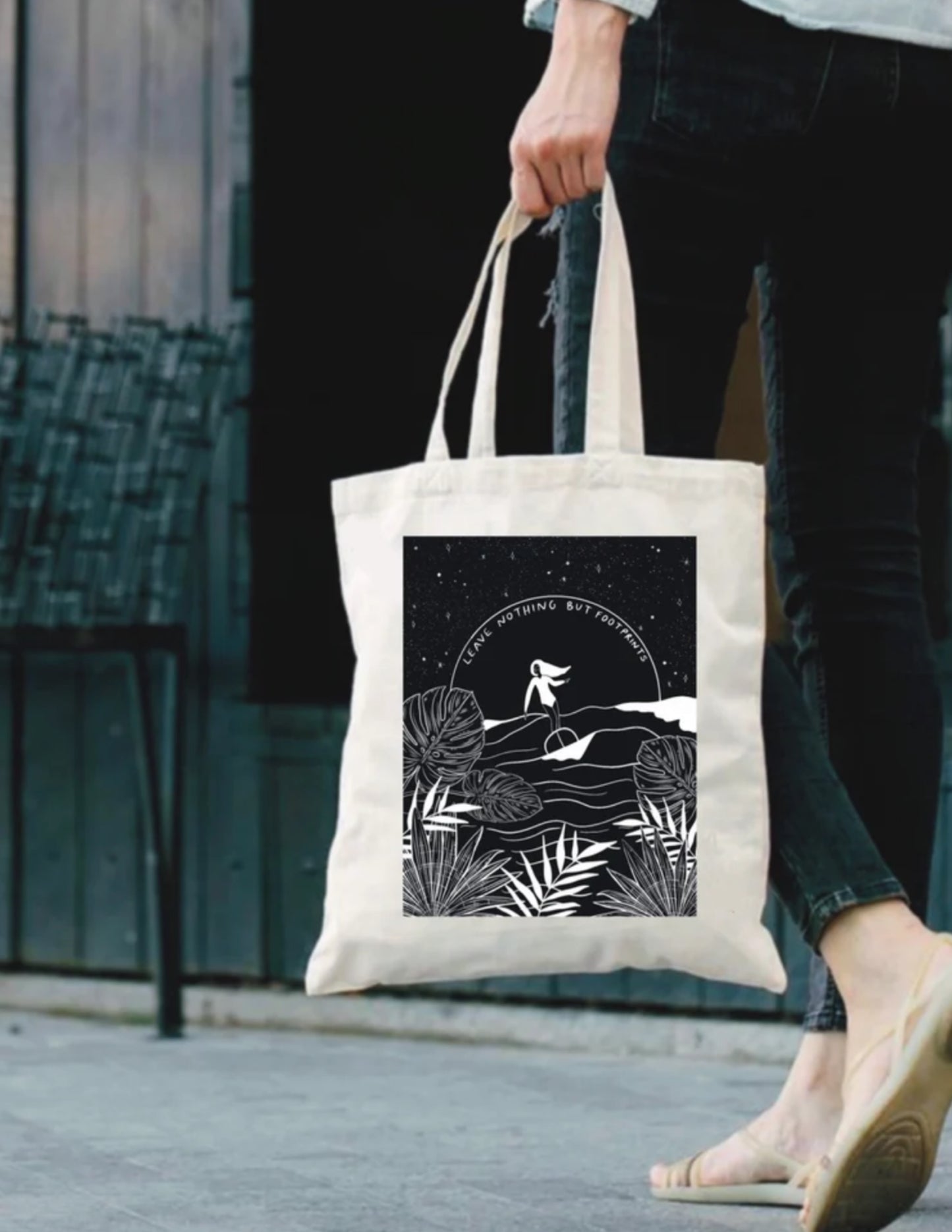 Surfer Girl Black and White Eco-Friendly Tote Bag