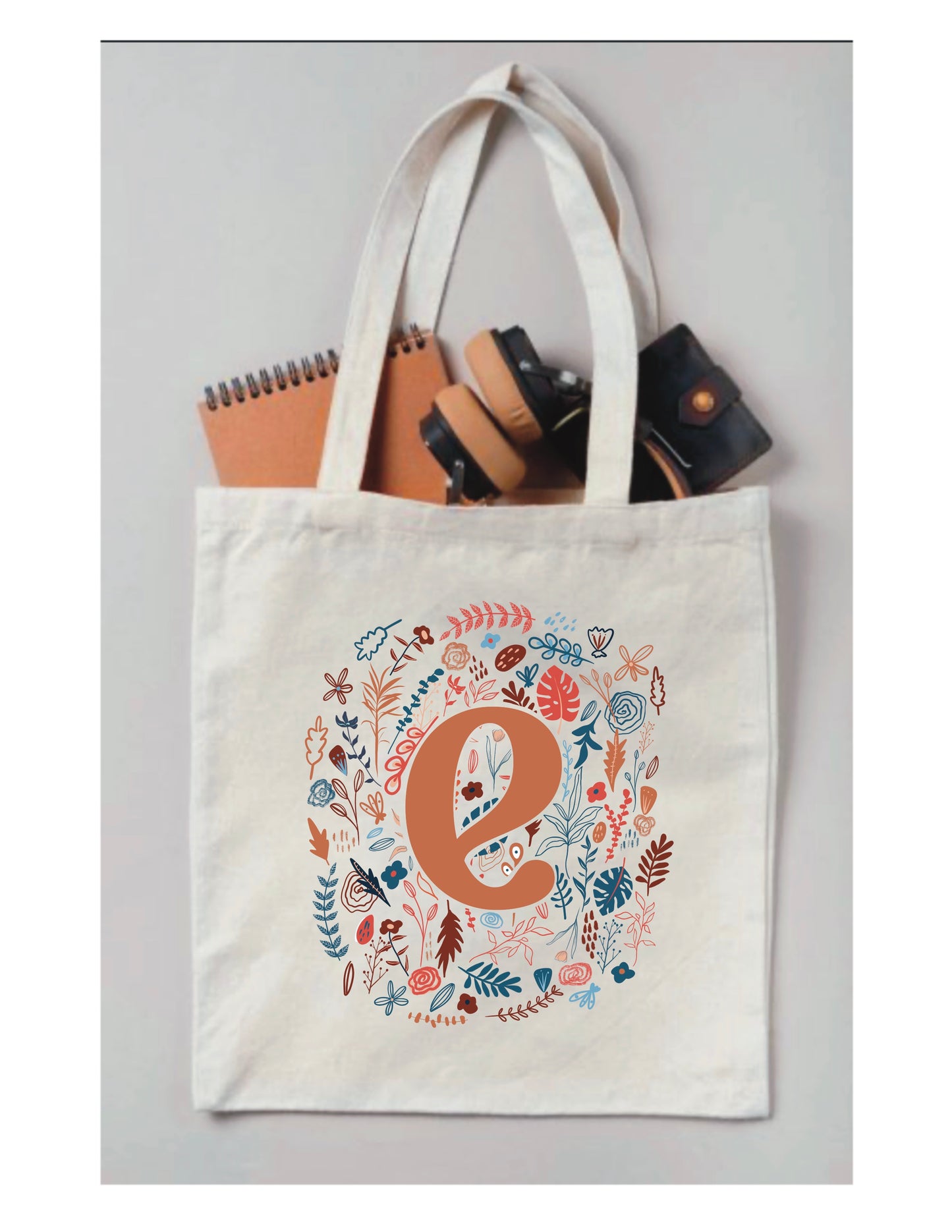 Personalized Monogram Boho Floral Tote Bag