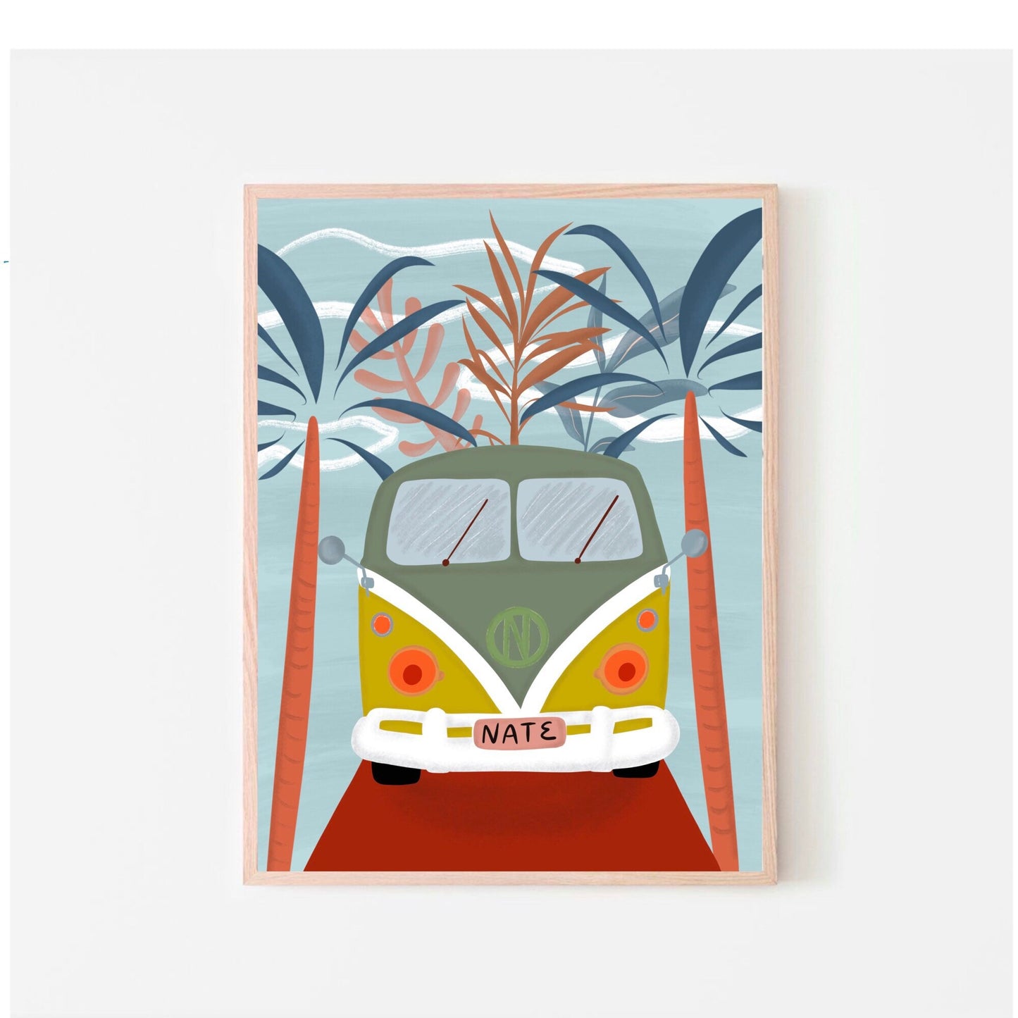 Personalized VW Bus Art Print 8x10