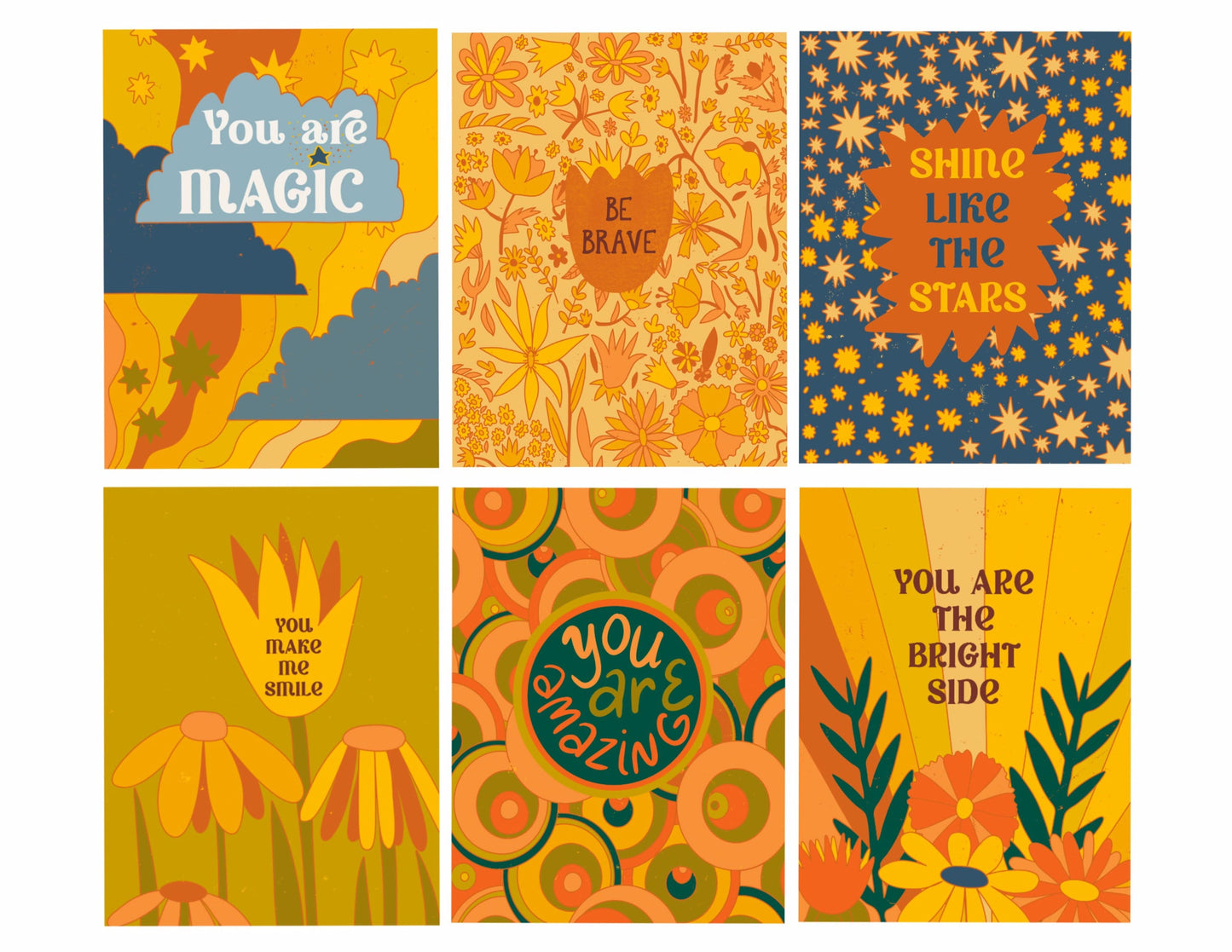 Set of 6 Groovy Encouragement Cards