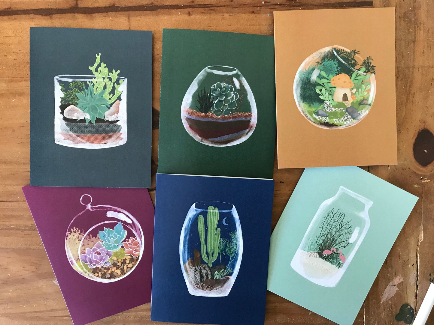 Set of 6 blank Botanical Terrarium Greeting Cards